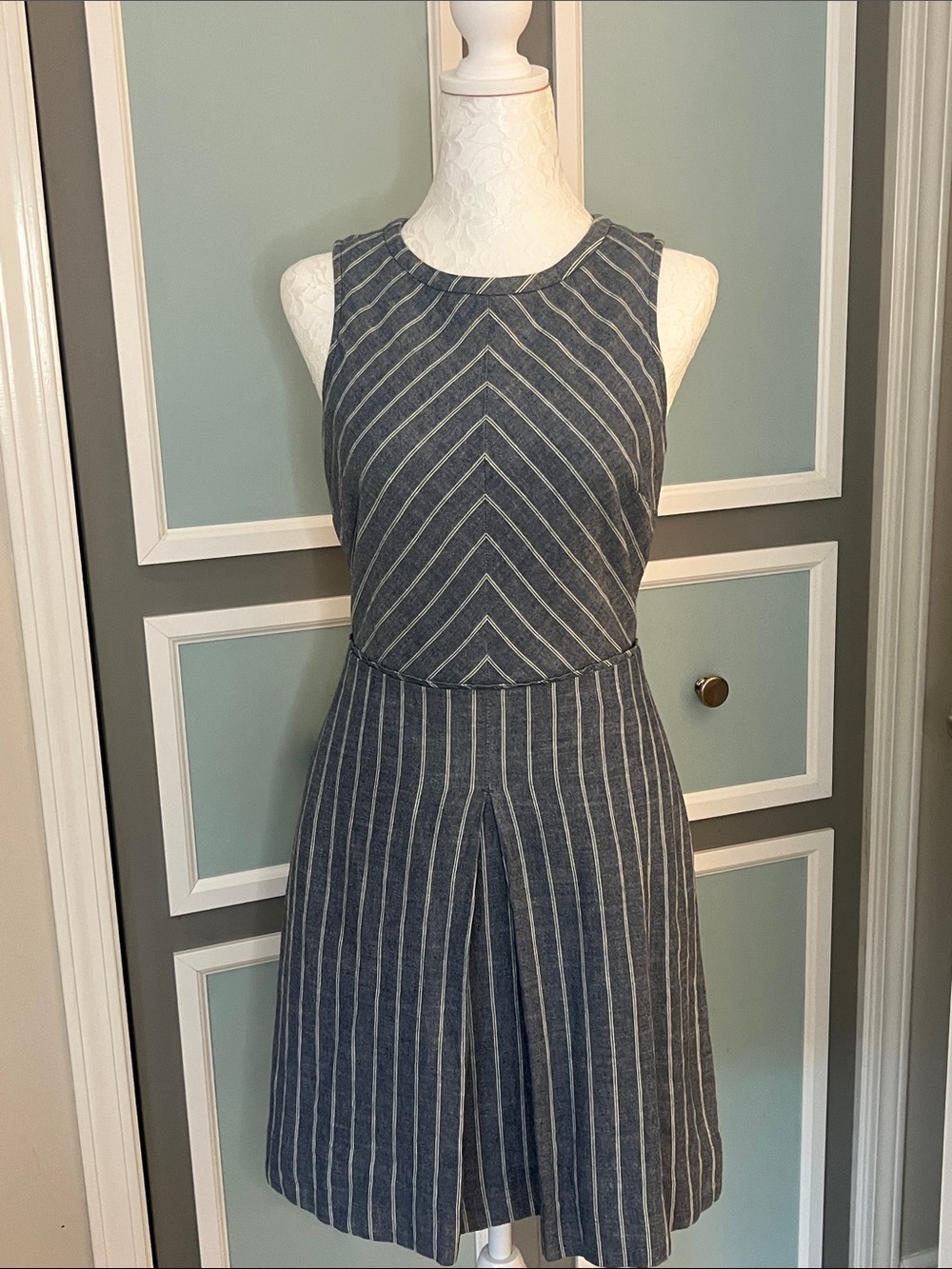 Sleeveless Linen Navy Striped Dress